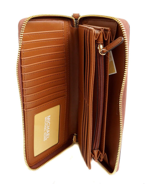 Michael Kors Jet Set Girls Large Zip Around Continental Wristlet Wallet Brown Michael Kors Wallets